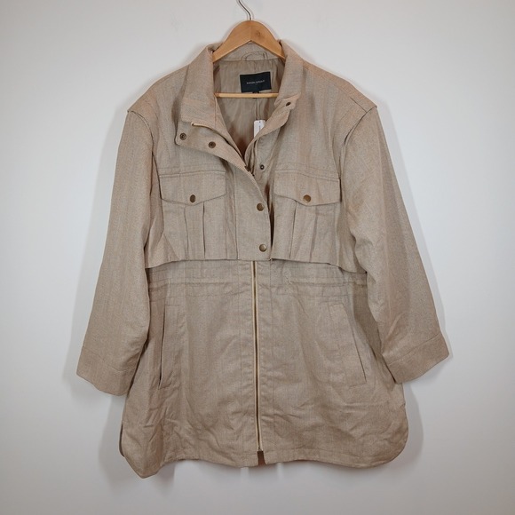 Banana Republic Jackets & Blazers - Banana Republic Tan Herringbone Utility Jacket XXL Zip Front Drawstring Waist
